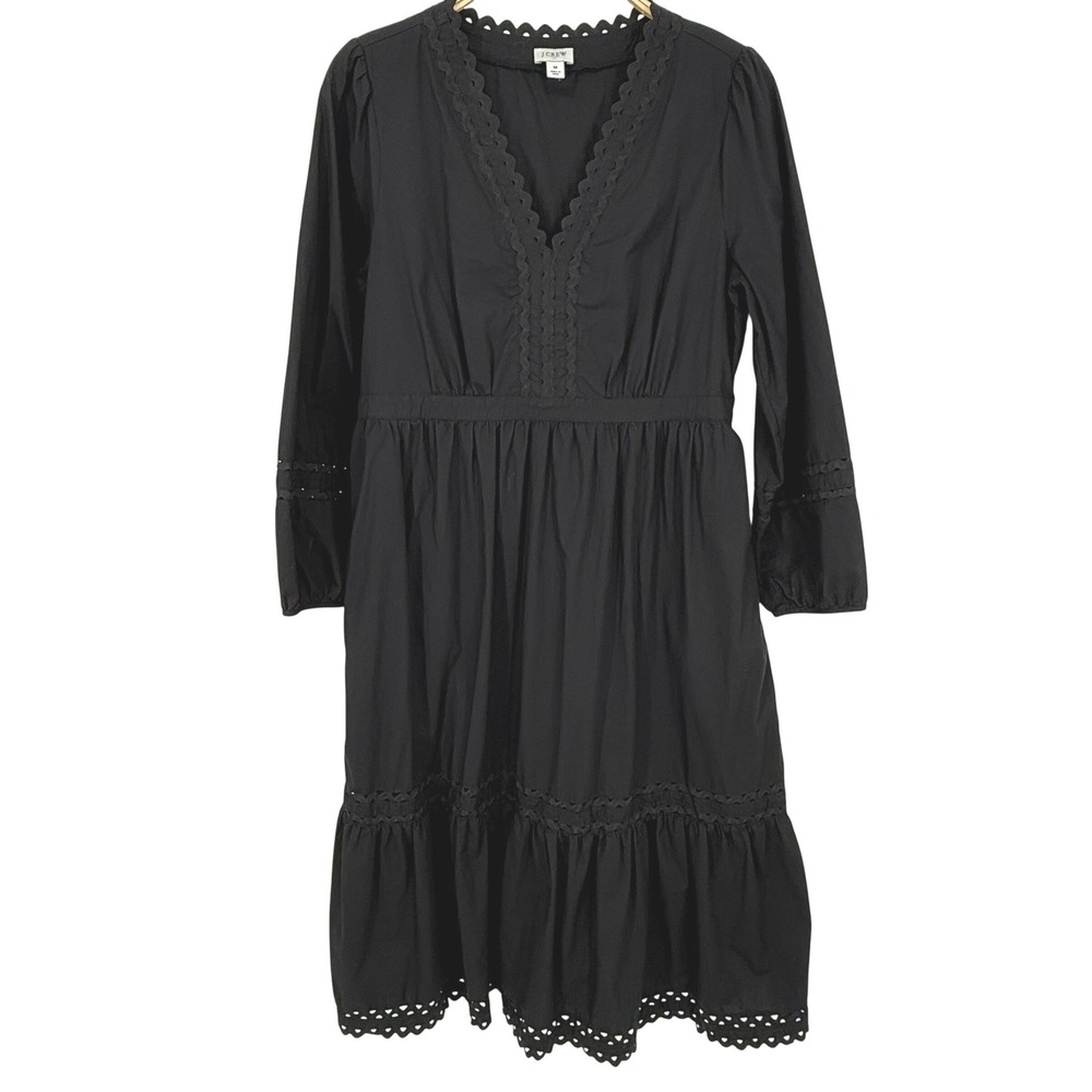 J.Crew Midi Dress Women Medium Black Excellent Eyelet Scallop Tiered AV668